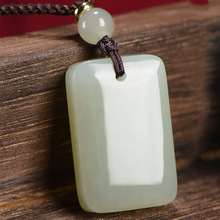 批发保真天然新疆和田玉平安牌吊坠男女款青白玉无事牌面包牌玉坠