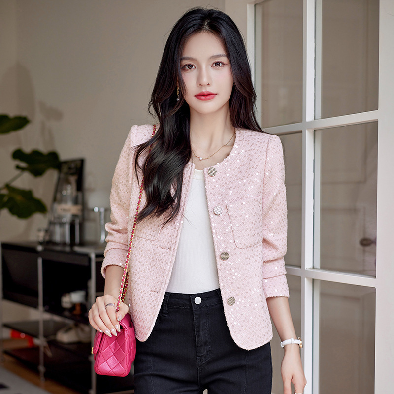 Pink Chanel-Style Blazer for Women, Spring and Autumn, Petite, Elegant, Sophisticated, Niche, Slim-Fit, French-Style Short Jacket