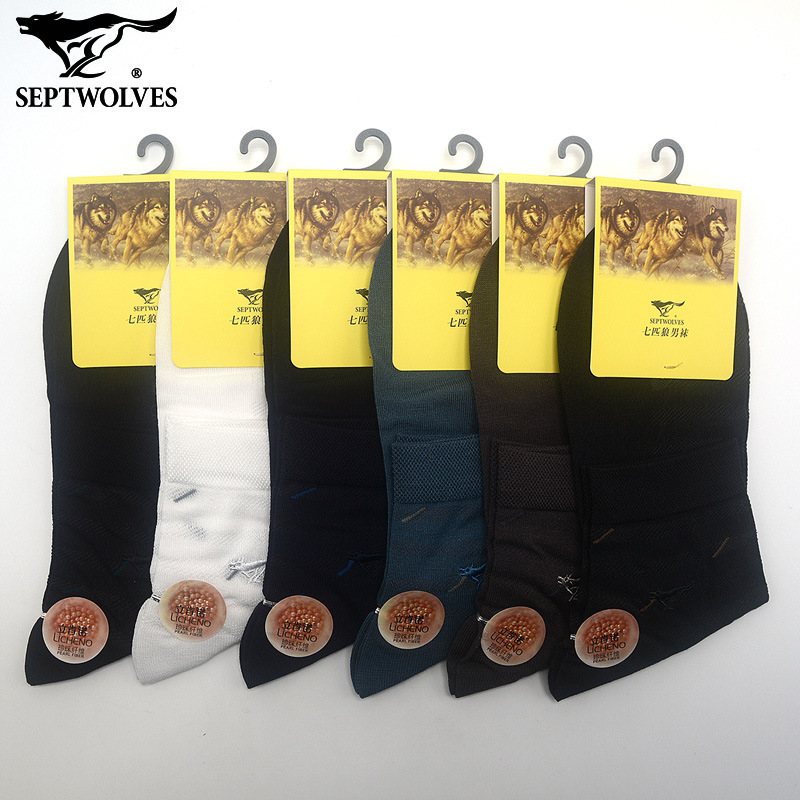Seven Wolves Men's Socks 21399 Men's Summer Thin Mesh Breathable Business Socks Middle Tube Dark Sweat Absorbing Men's Socks