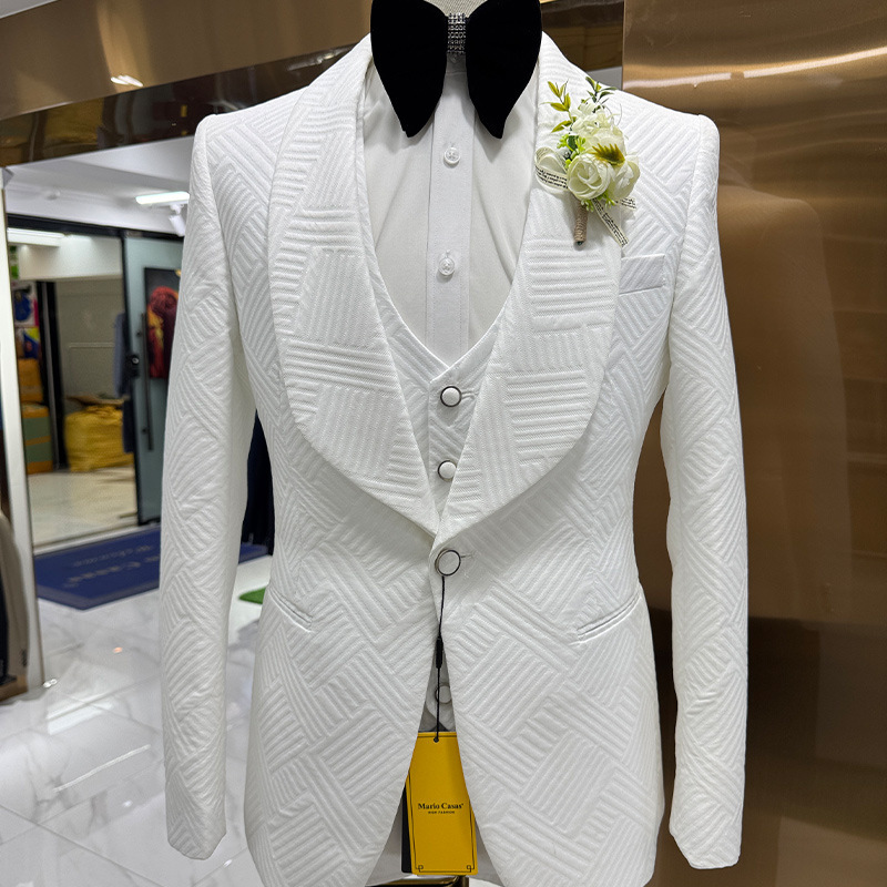 Man suit Cross-border Trade White Suit Men's Wedding Casual Host Suit 3-piece Set