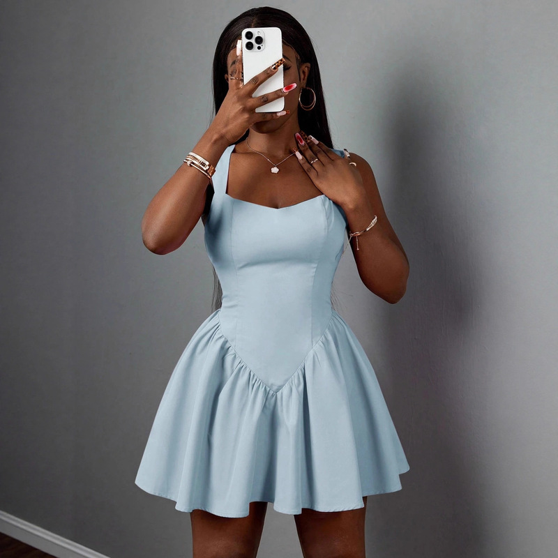 Cross-Border Best-Selling Women's Clothing, Elegant Heart-Shaped Collar, Backless Sleeveless A-Line Skirt, Short Princess Style Party Dress