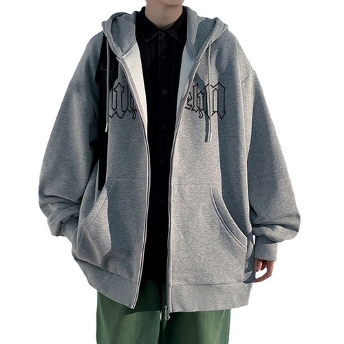 Men's Zip-Up Hooded Sweatshirt for Autumn/Winter, American Retro Streetwear Brand Couple's Top, Loose and Versatile Open Hoodie Outerwear