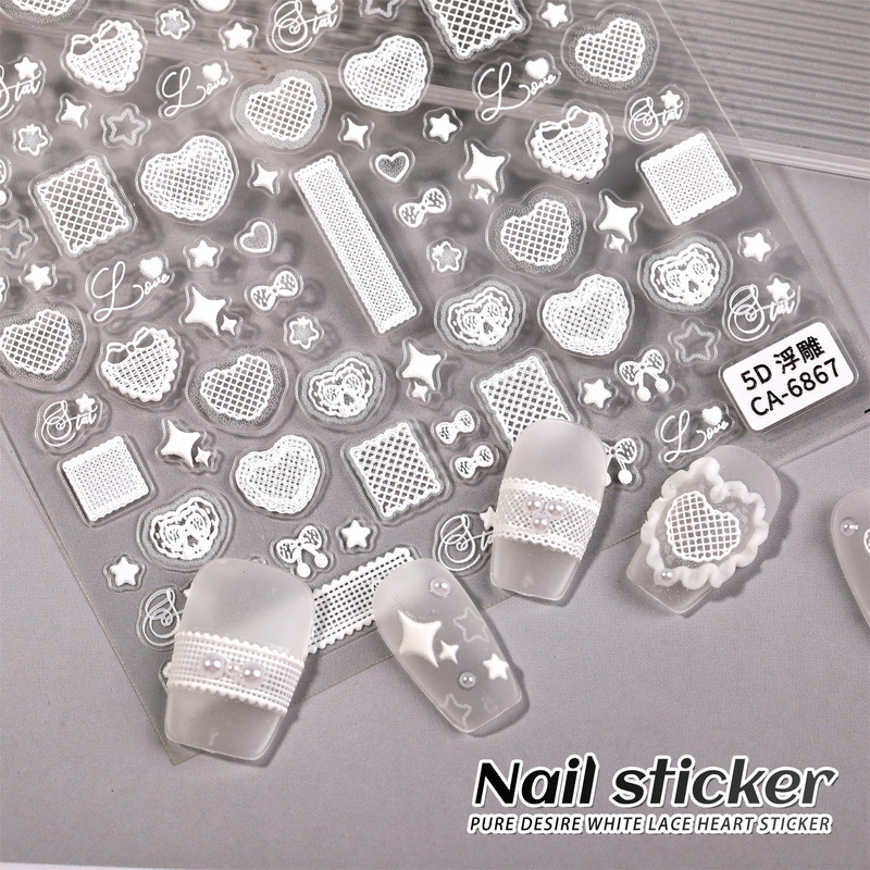 Lace Series New Craft Nail Stickers 5D Stand White Lace Grid Relief Flower Nail Art Stickers Nail Art Stickers Lace Series New Craft Nail Stickers 5D Stand White Lace Grid Relief Flower Nail Art Stickers Nail Art Stickers