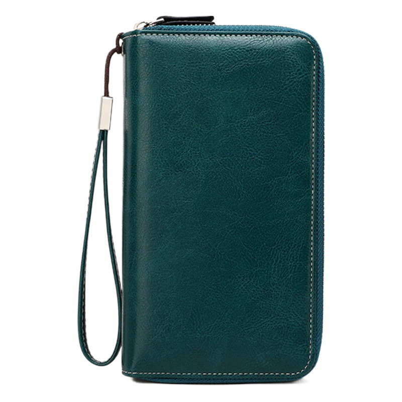 Cross-Border New Rfid Anti-Theft Brush Women's Wallet Double Zipper Long Wallet European and American Retro Large Capacity Clutch Bag