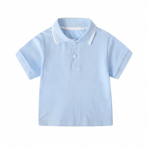 Boys and girls short-sleeved T-shirts, pure color polo shirts, summer school uniforms, middle and big children, pure cotton lapel shirts