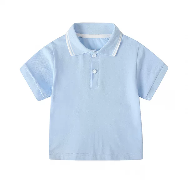 Boys and Girls Short-Sleeved T-Shirts Pure Color Polo Shirts Student Summer School Uniforms Class Uniforms Medium and Large Children Pure Cotton Lapel Shirts