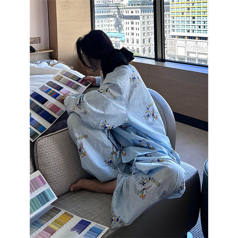 卡通唐老鸭印花翻领睡衣女秋季2025年新款可爱长袖长裤家居服套装|undefined