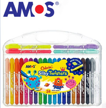 韩国AMOS阿摩司CST24色细杆旋转蜡笔水溶性油画棒易水洗画笔