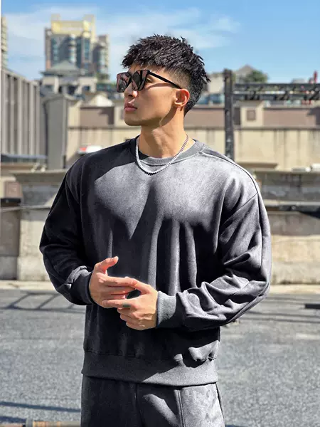 New autumn and winter round neck men's casual sports street fashion loose plus size pullover sweater muscle loose hair generation