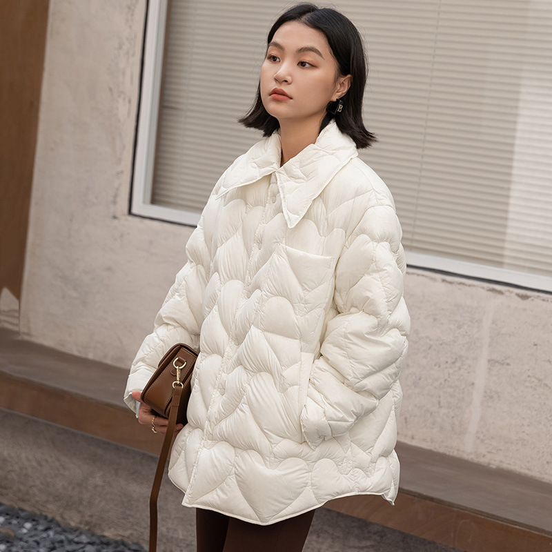 2022年冬季新款轻薄90白鸭绒轻便翻领衬衫羽绒服女短款小个子外套