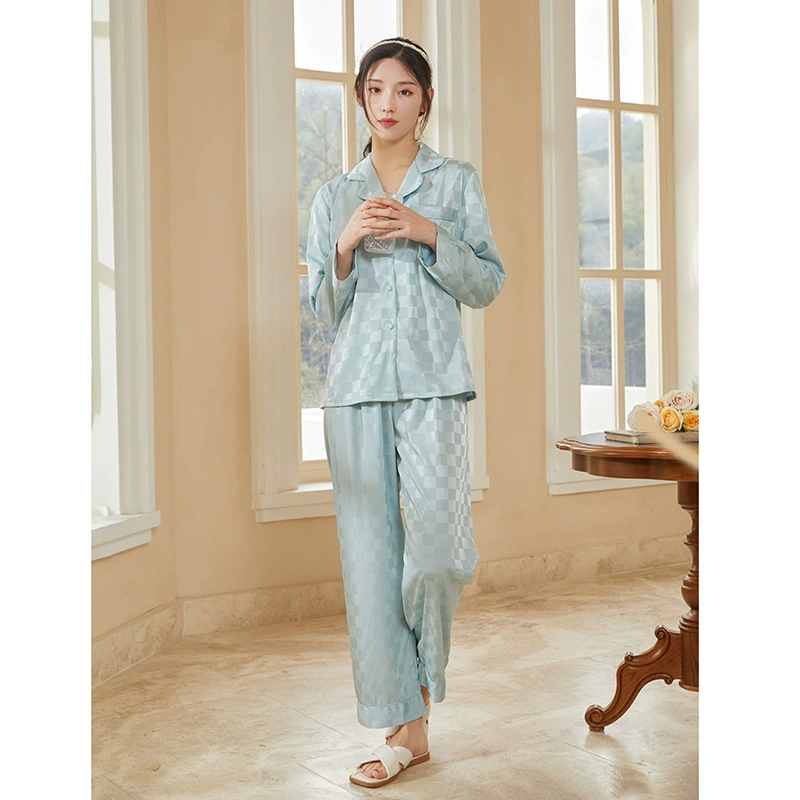 Ins стиль высокого уровня чувство шахматной доски с длинными рукавами пижамы женская весна 2024 новые тонкие брюки домашний костюм набор