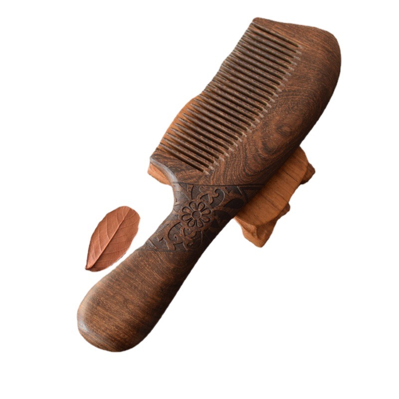 Peine tallado peine de ébano de doble cara de mango largo peine de madera peine regalo letras gratis LOGO