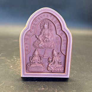 Rinpoche Three Buddhas Purple Clay 9cm High Temperature Fired Incense Ash Ornament Pendant