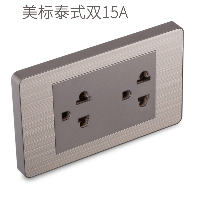 15A panel de metal de acero inoxidable gris dibujado tres agujeros Taiwan fabricado en Estados Unidos enchufe de pared conmutador suministro directo