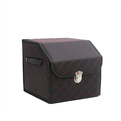 Car storage bag/box — organizer, leather car - black-and-red-trumpet-303030cm