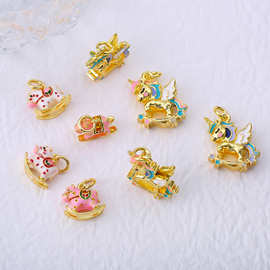 古法金保色彩虹天使白马吊坠木马挂坠 生肖项链串珠diy配饰