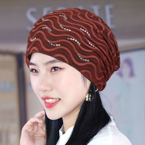 Lace and rhinestone women's spring and summer ultra-lightweight breathable headscarf, new stylish hair cover, white hair cover for postpartum care.