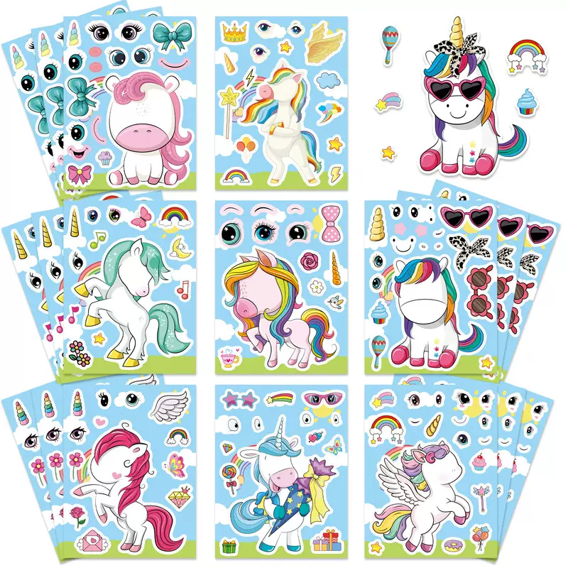 8 Cartoon Rainbow Unicorn DIY Original Collage Decorative Stickers for Phone Cases, Tablets, Skateboards, Waterproof and Non-Infringing