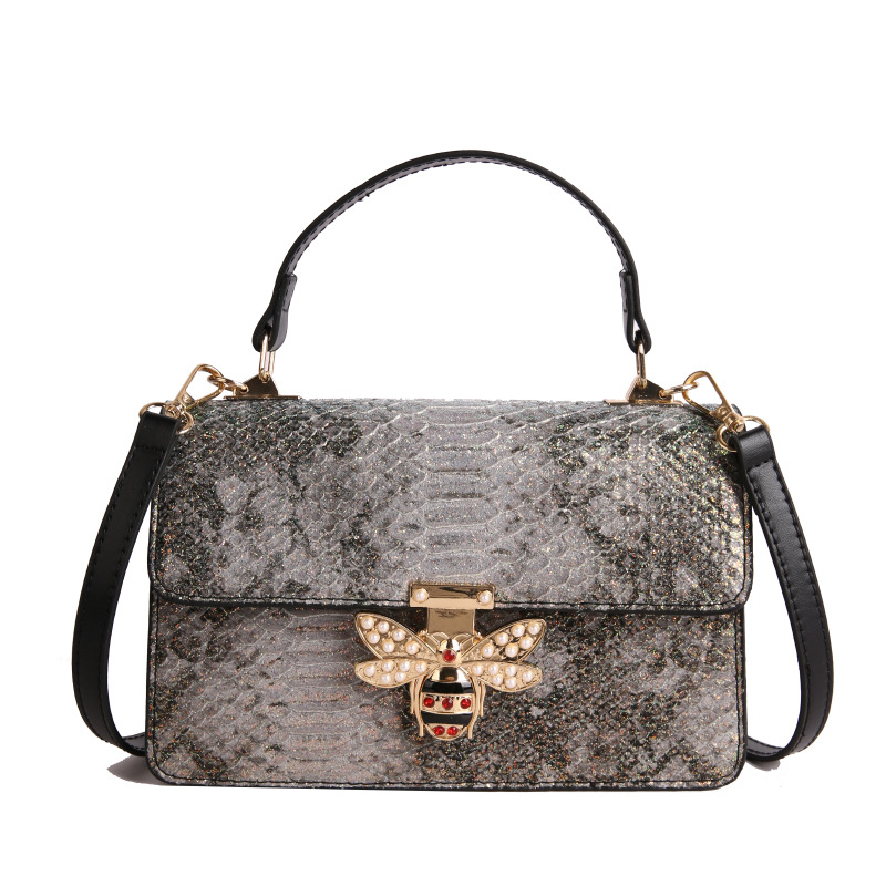 Bolso de alta calidad con textura 2025 verano nuevo estilo bolso femenino con lentejuelas bolso de hombro con estampado de piel de serpiente abeja flor bandolera