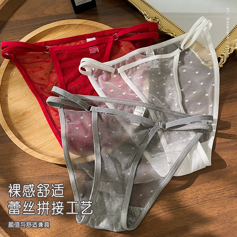 Sexy Underwear for Women, Pure Lust Temptation, European and American Mesh Thong, Women's Ultra-Thin Translucent Thin Strap Lace Briefs