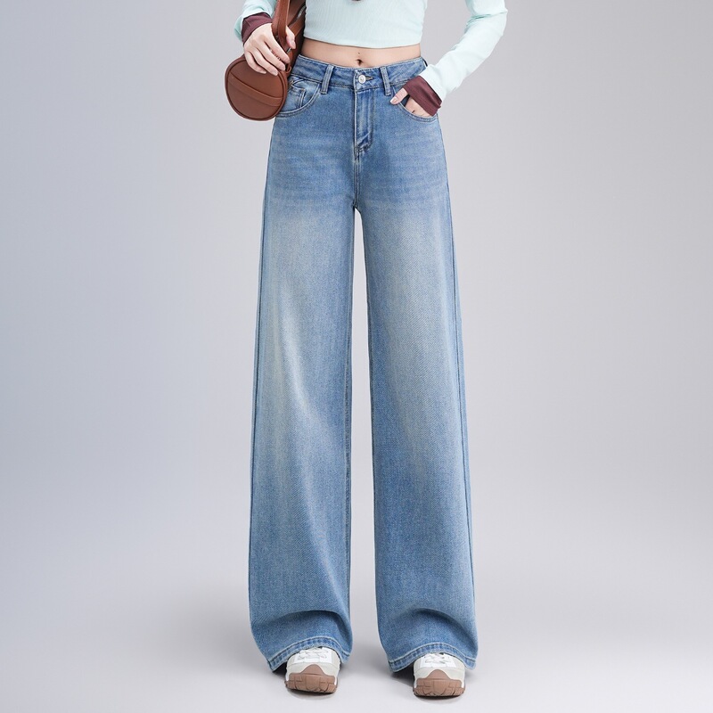Same Style as in the Mall, Women's Wide-Leg Jeans, 2026 Spring and Autumn New Fashion High-Waisted Slimming Drape Straight Long Pants Wholesale