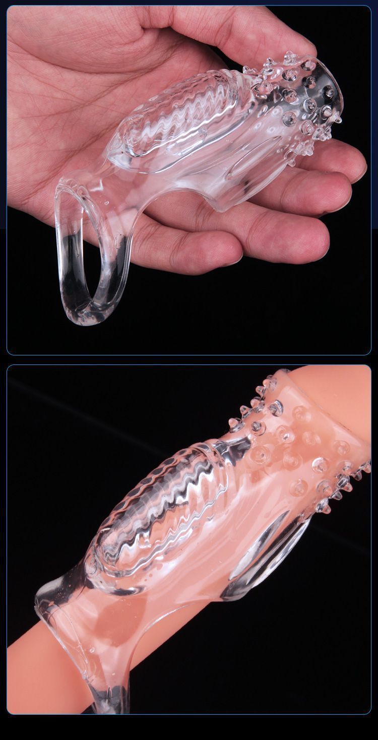 Textured Vibrating Penis Sleeve, Closed-Tip TPE Extender with G-Spot Ridges — detail image 18