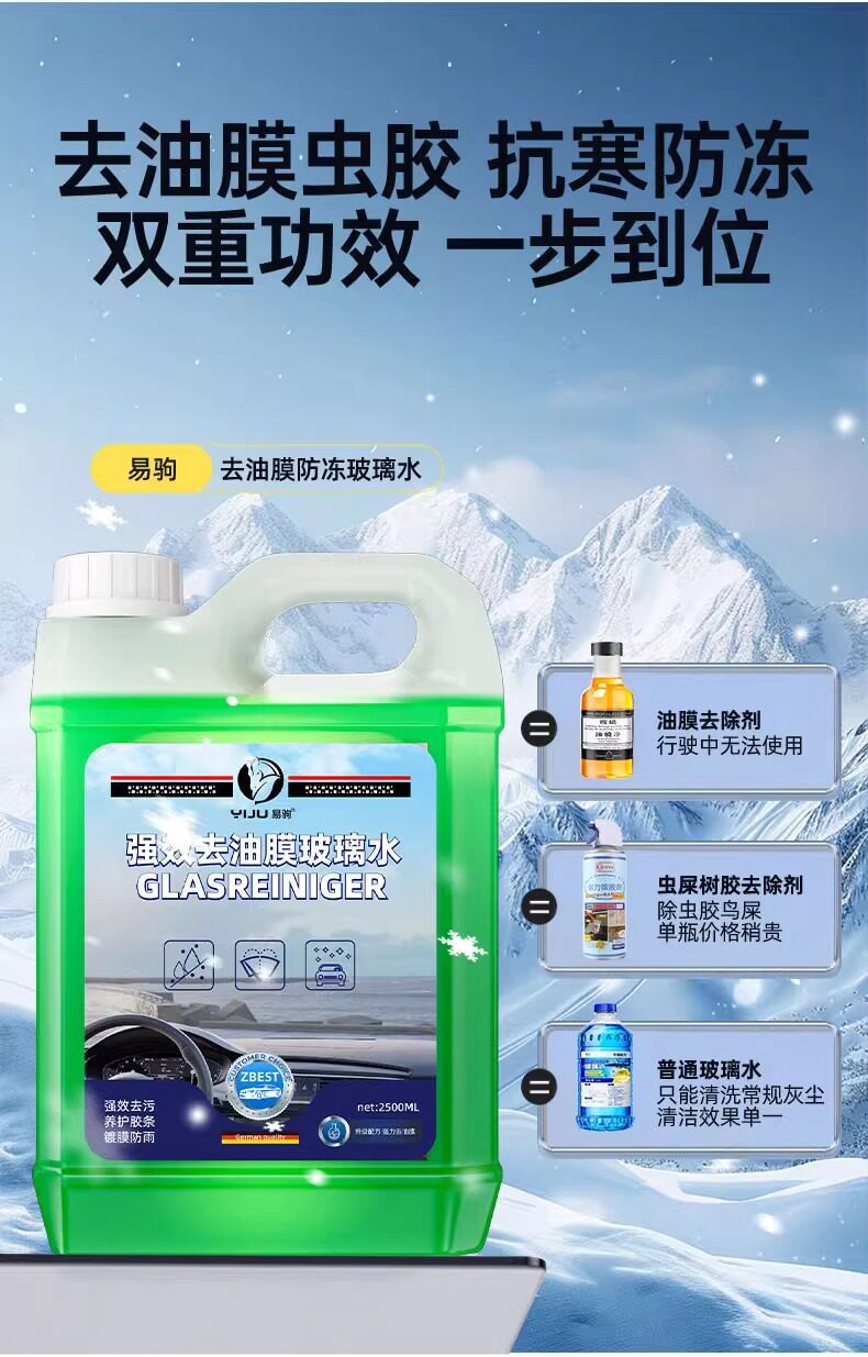 Car Glass Cleaner, Powerful Stain and Oil Film Remover, Concentrated Wiper Fluid, Removes Insect Residue, Does Not Damage the Car, Suitable for All Seasons, Wholesale