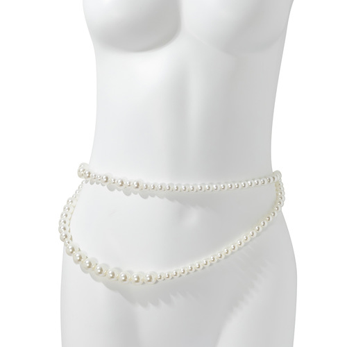 Sexy Pure Desire Pearl Double Layer Waist Chain for Women, European and American Cross-Border Fashion Trend Metal Chain Body Chain