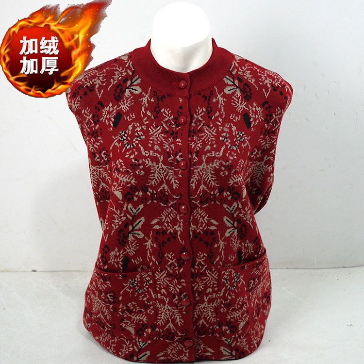 Women's Fleece Sweater Cardigan for Middle-Aged and Elderly, Plus Size, Thickened, Loose Wool Sweater for Grandma