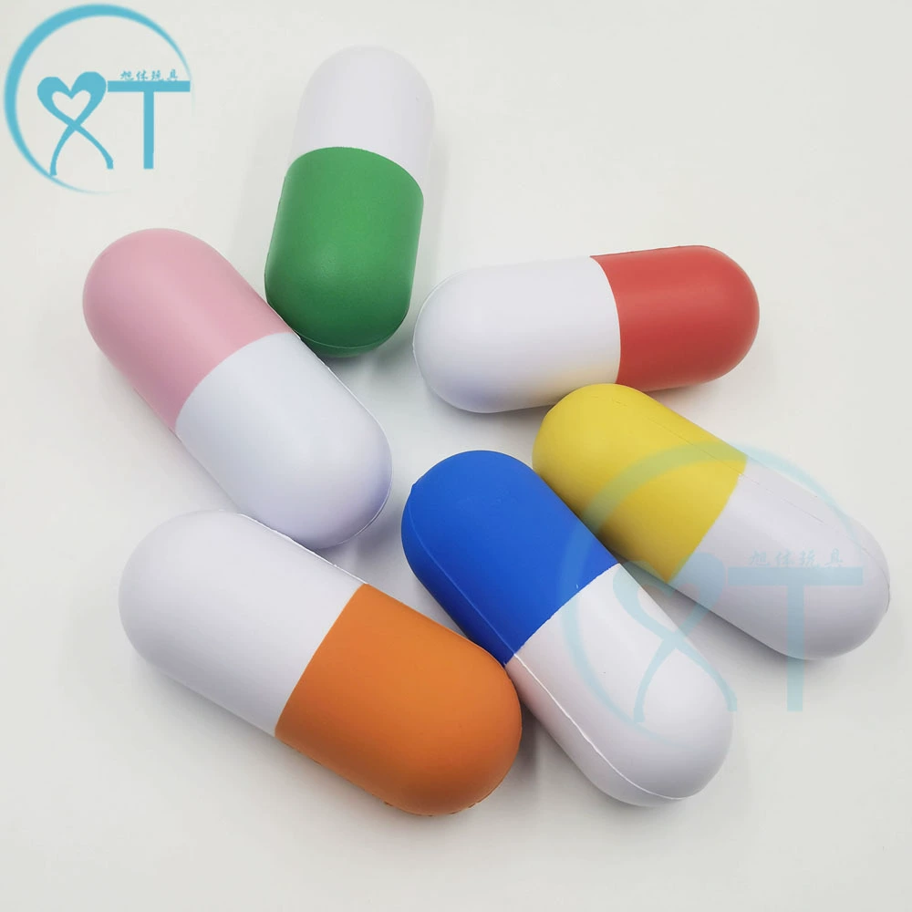Pu таблетка моделирование капсула шарик давления PU пена игрушка фармацевтическая компания подарок логотип печатные детские игрушки