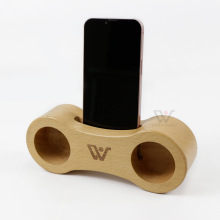 定制双孔弧形木质手机扩音器镭射logo创意木制手机支架家居装饰品