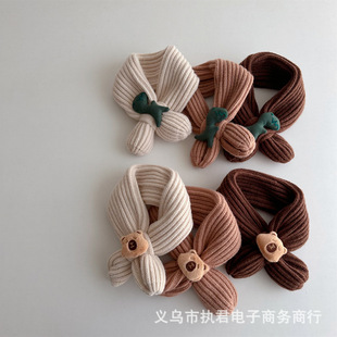 Ins Winter Outdoor Matching Baby's Knitted Scarf 2024 New Cross Wool Warm Western Style Cute Neck Set