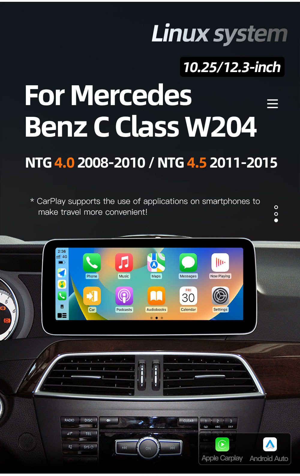 Suitable for Mercedes-Benz C-Class W204 S204 4.5 System In-Car Central Control Large-Screen Navigation Carplay Player