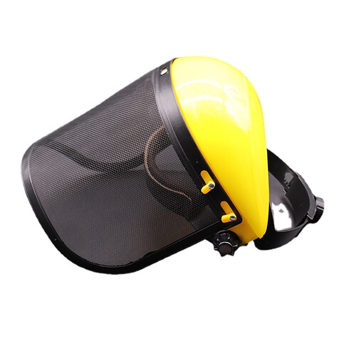 Wholesale lawn mower yellow top wire mesh mask anti-impact anti-splash visor garden lawn mowing hat protective mask