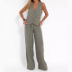 2024 European and American Cross-border Hot Selling New Fashion Vest Trousers Collage Stitching Cotton and Linen Casual suit