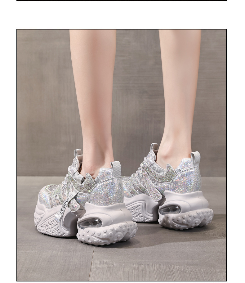 Giày sneaker nữ đế dày lưới thoáng khí đính đá pha lê — màu trắng chi tiết 13