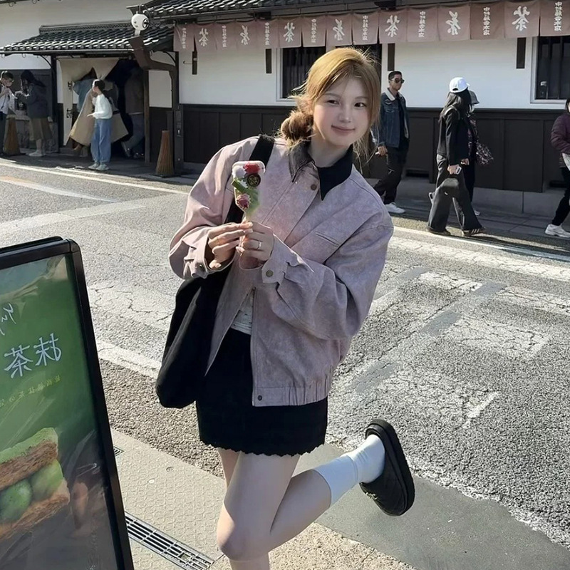 2025年秋季新款韩国东大门甜美休闲翻领拉链宽松显瘦夹克外套女|undefined