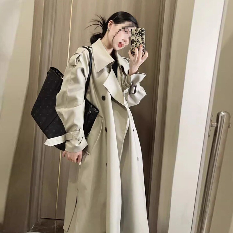 Mid-Length Fashionable British Style Trench Coat for Women, Spring and Autumn, with a Turn-Down Collar and Stand Collar for Tall Individuals