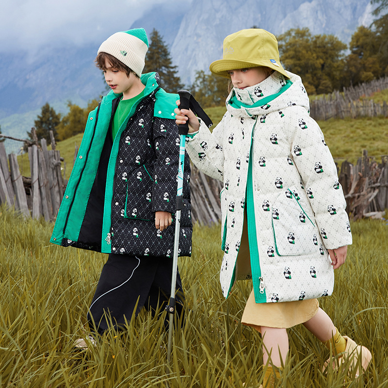 Kids' Warm Winter Hooded Down Jacket - 90% White Duck Feather Filled, Windproof Long Sleeve Coat For Boys & Girls (110-170cm, Black/White)_voghion.com