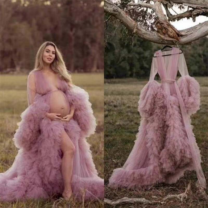 European and American Sexy Mesh Pregnant Women's Robe Photo Clothing Morning Gown Dress Cross-border Hot Sale Small Tail Gauze Dress