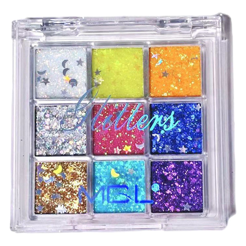 Mgl Colorful Sequin Nine-Color Eyeshadow, Glue-Free Gel, Sparkling, Special for Student Performance Stage Makeup