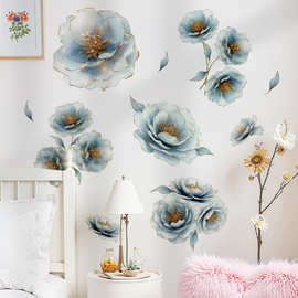 金色花边植物花朵墙面装饰贴画卧室橱柜翻新墙贴画浴室花朵贴花