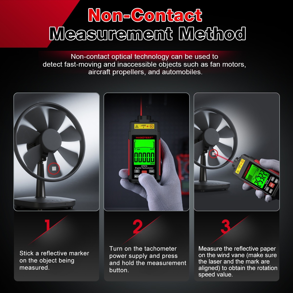 HABOTEST/Huabo HT673/HT670/HT671 Non-Contact Dual-Purpose Tachometer