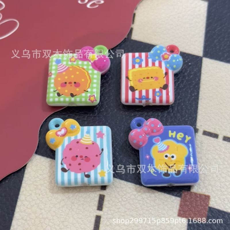 26*29mm印花卡通食玩方形三通串珠 diy手链手机链包挂车挂配件|undefined