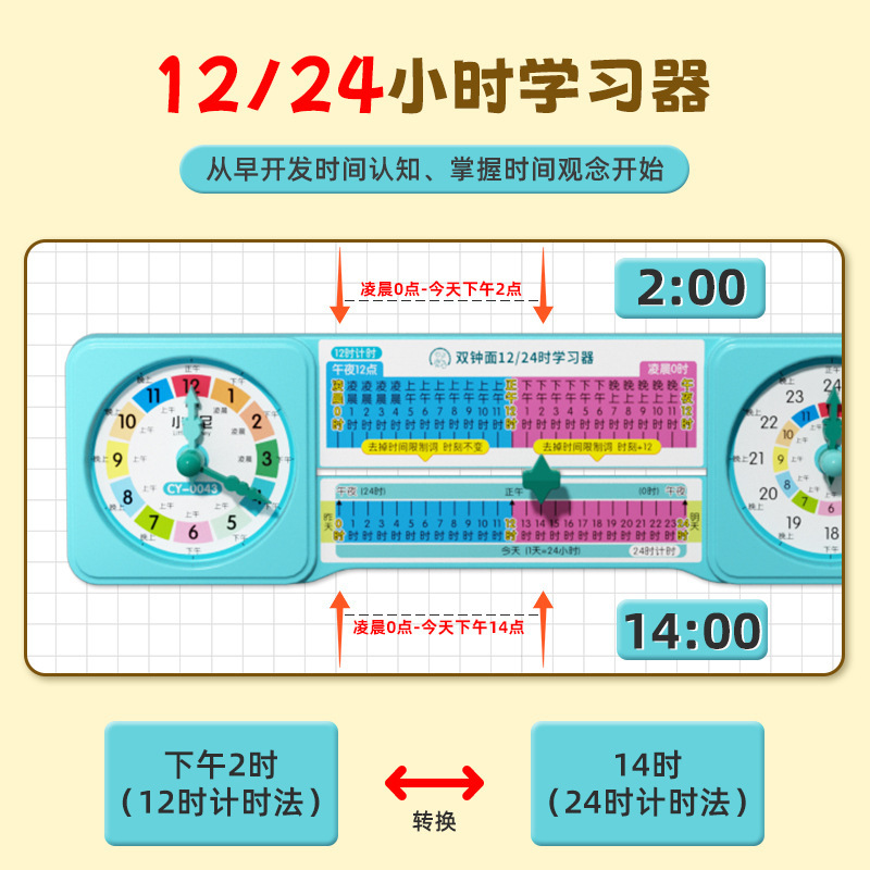 钟表模型双面钟小学教具数学双钟面教材同步课堂24小时学习器认识|undefined