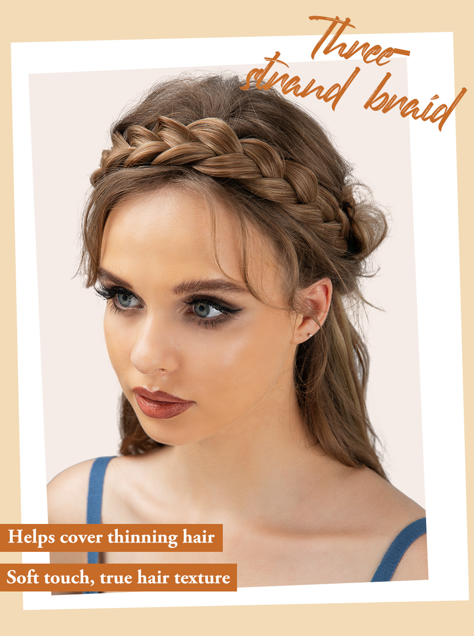 Peruka z włosów syntetycznych Ręcznie tkana trzypasmowa peruka typu fishbone Nakrycie głowy Smażone ciasto Skręty Warkocz Naturalna opaska do włosów_voghion.com