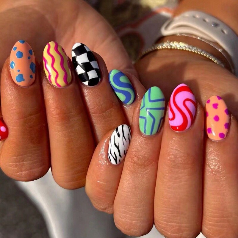 Ready-To-Wear Dopamine-Colored Graffiti Nail Stickers, Removable Nail Art Suitable for Girls, Cross-Border Nail Pieces Ready-To-Wear Dopamine-Colored Graffiti Nail Stickers, Removable Nail Art Suitable for Girls, Cross-Border Nail Pieces