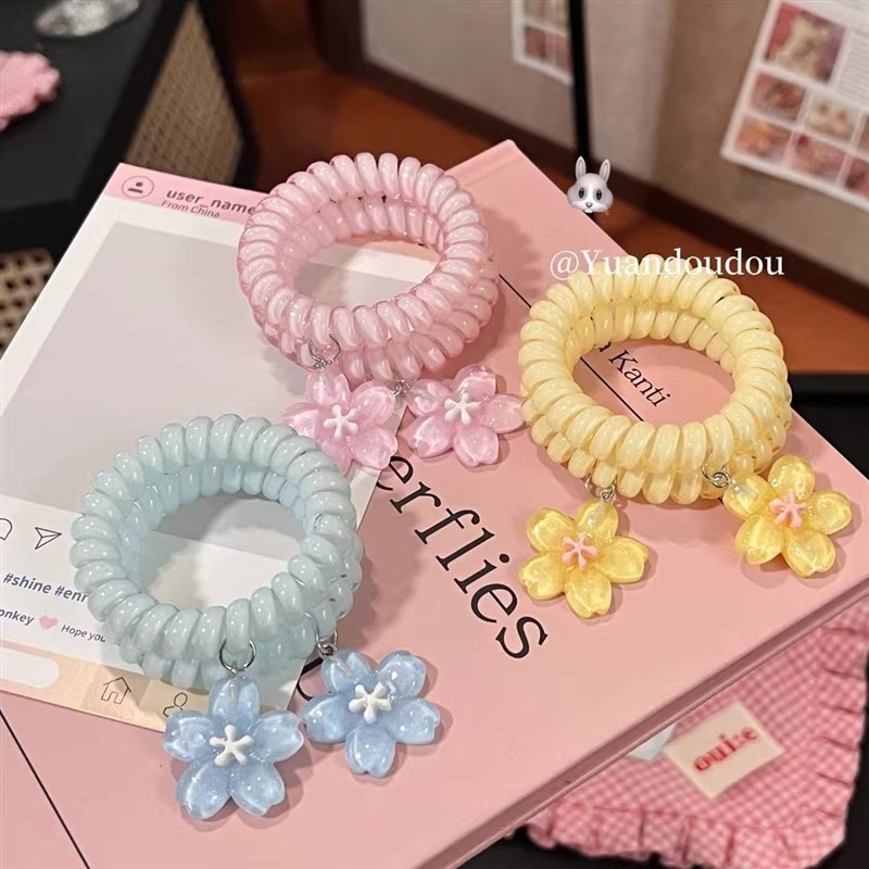 Ins清新ゼリー色桜電話線ヘアリング甘い少女心髪ひも皮筋プリンセス風ヘアアクセサリー|undefined
