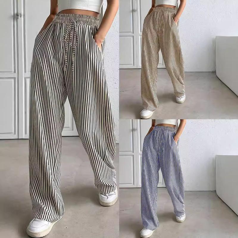 Europe and the United States cross-border foreign trade women's clothing explosions independent station shein Amazon temu striped casual pants straight pants