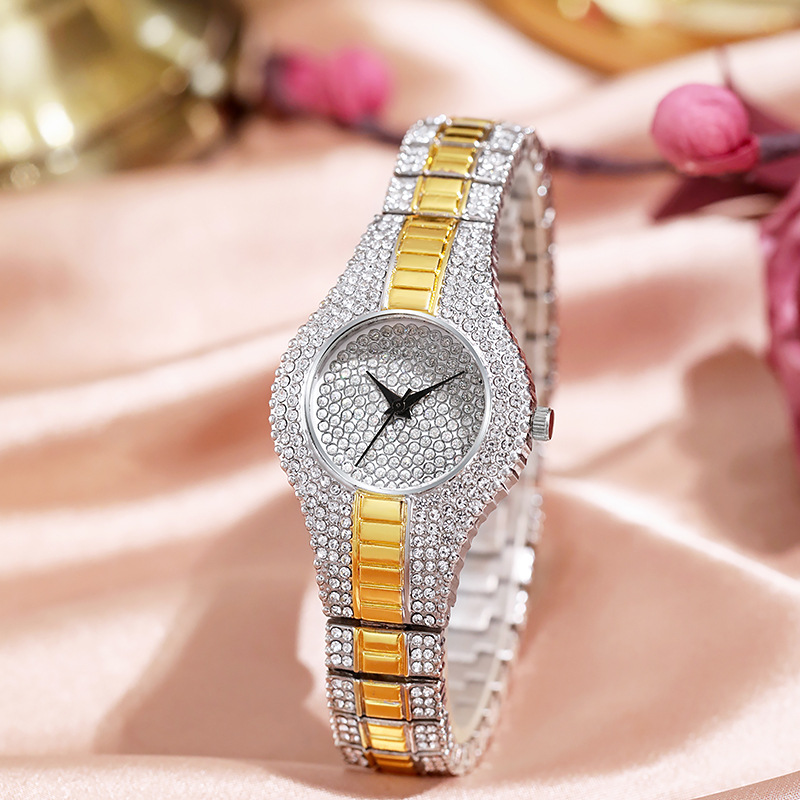 Orologio al quarzo da donna Sky Star in oro pieno con cinturino in acciaio alla moda in lega di diamanti_voghion.com